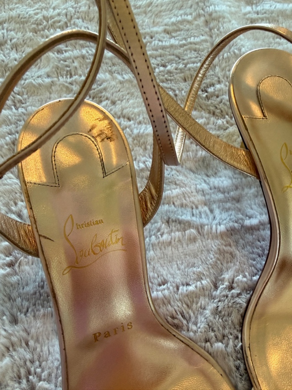Christian Louboutin 85mm MascaSandal Leather Leche / Gold Sandal Size 39 - Picture 5 of 7